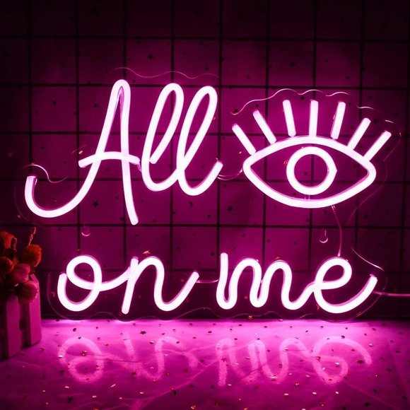 All Eyes On Me Evil Eye Greek Spiritual Cute Pink Neon Light LED Wall Decor Dorm - Picture 1 of 7